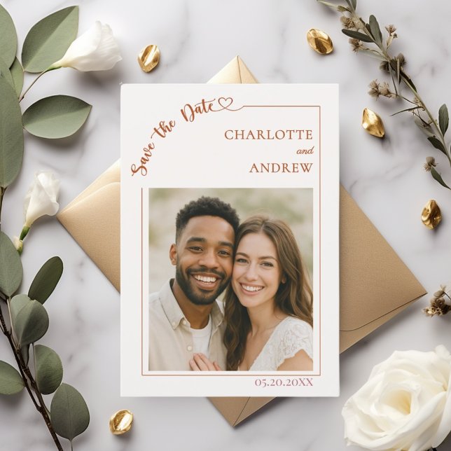 Convite de casamento com foto em terracota marfim  (Criador carregado)