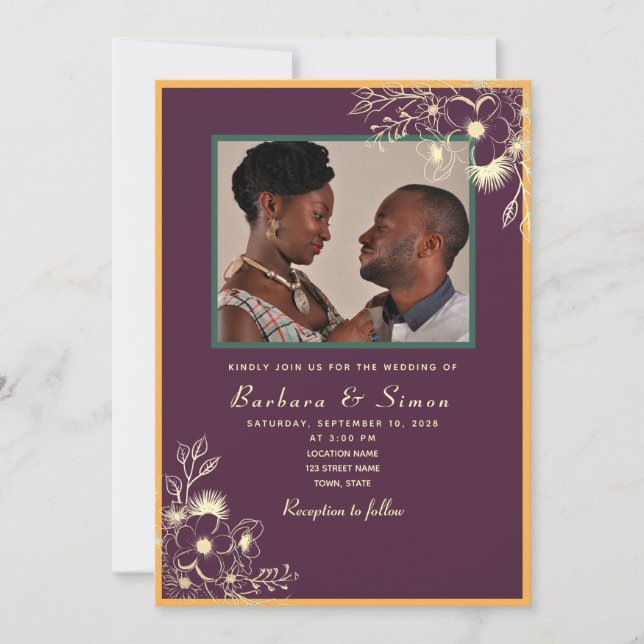 Convite de Casamento com Foto em Tons de Joia (Frente)