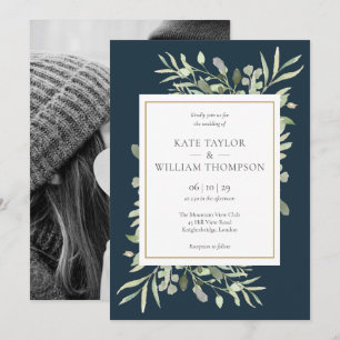 Convite de Casamento com Foto em Verde-azulado do