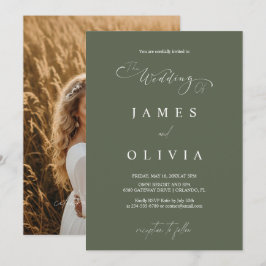 Convite de Casamento com Foto em Verde Oliva Minim