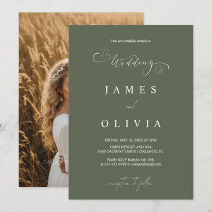 Convite de Casamento com Foto em Verde Oliva Minim