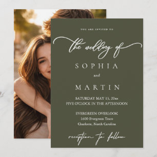 Convite de Casamento com Foto em Verde Oliva Moder