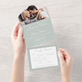 Convite de Casamento com Foto em Verde Salvia