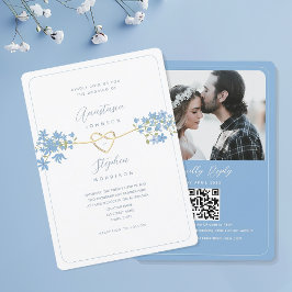 Convite de Casamento com Foto Floral Azul Empoeira