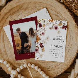 Convite de Casamento com Foto Floral Boho Outono e