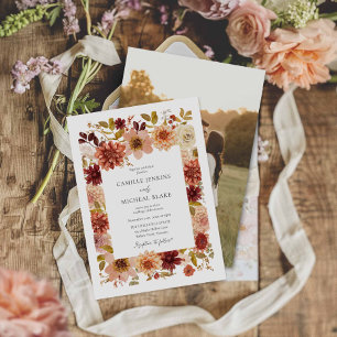Convite de Casamento com Foto Floral Boho Terracot