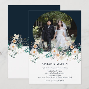 Convite de Casamento com Foto Floral em Aquarela P