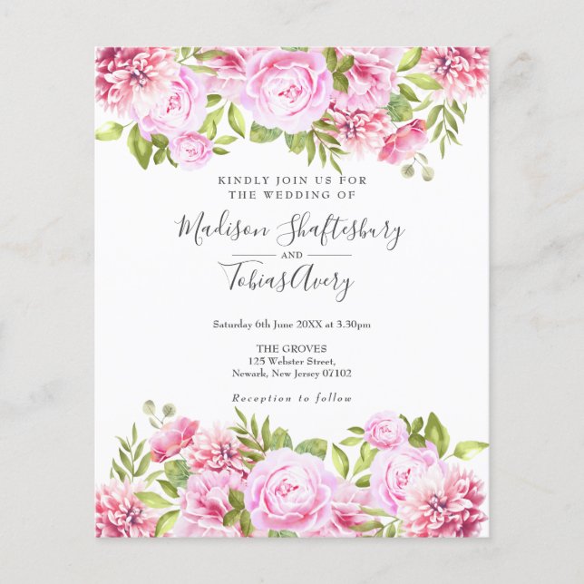 Convite de Casamento com Foto Floral Peônia Rosa O (Frente)