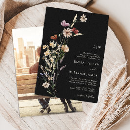 Convite de Casamento com Foto Floral Preta