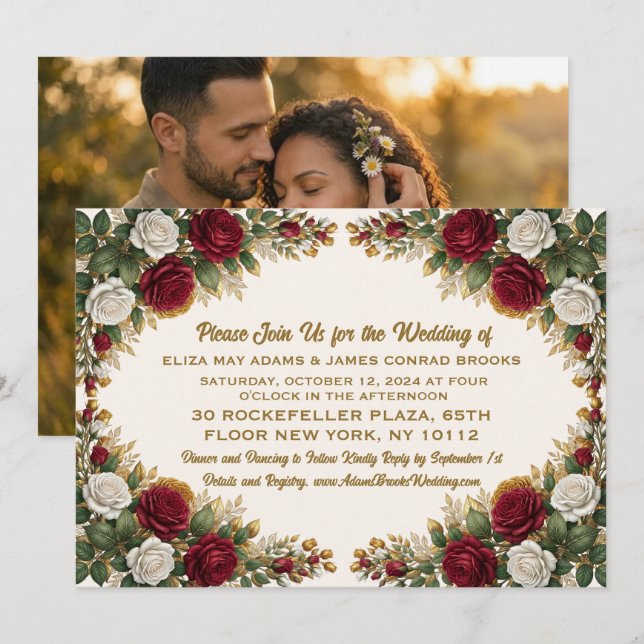 Convite de Casamento com Foto Floral Rosa de Nova  (Frente/Verso)