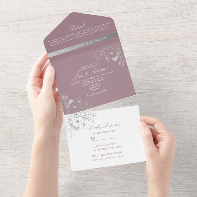 Convite de Casamento com Foto Floral Rosa Empoeira (Aba destacável)