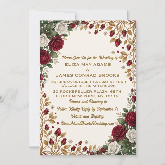 Convite de Casamento com Foto Floral Rose Gold de  (Frente)
