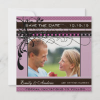 Convite de casamento com foto Lilac Dots and Swirl
