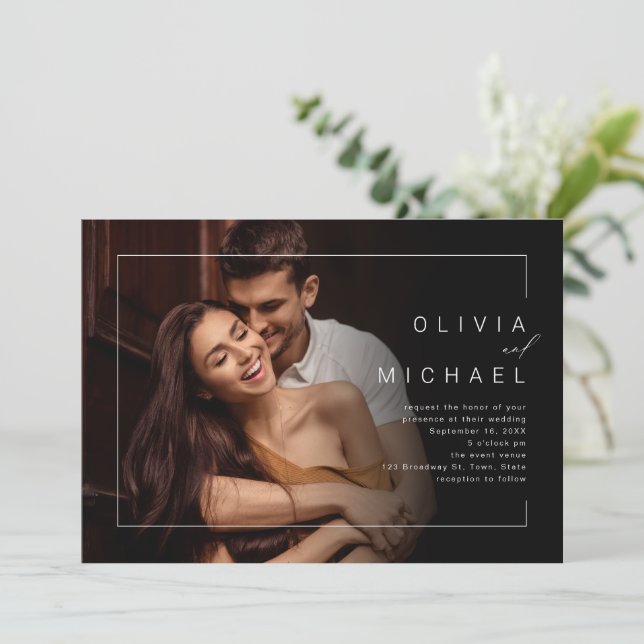 Convite de casamento com foto minimalista chique m (Em pé/Frente)
