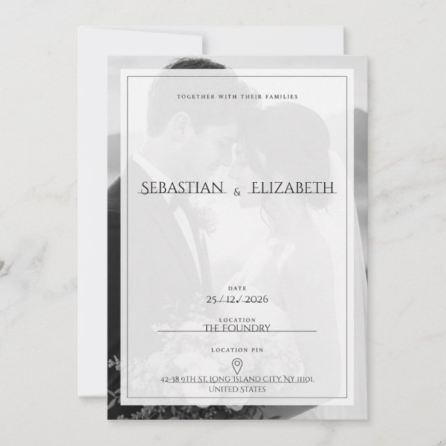 Convite de Casamento com Foto Minimalista Elegante (Frente)