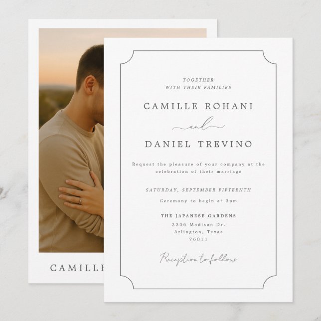 Convite de Casamento com Foto Minimalista Moderna (Frente/Verso)