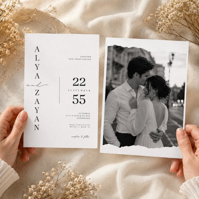 Convite de casamento com foto minimalista moderna. (Criador carregado)