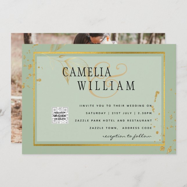 Convite de casamento com foto moderna código QR Rs (Frente/Verso)