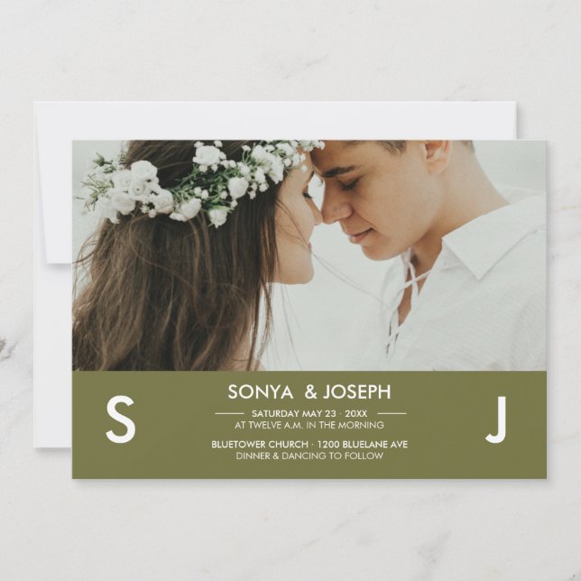 Convite de Casamento com Foto Moderna e Iniciais (Frente)