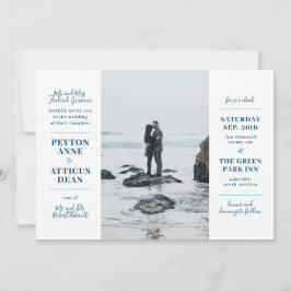 Convite de Casamento com Foto Moderna em Azul Mari