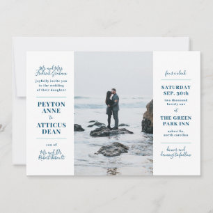 Convite de Casamento com Foto Moderna em Azul Mari