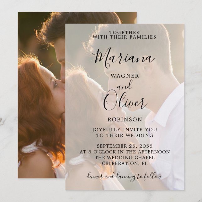 Convite de Casamento com Foto Moderna Escrita Eleg (Frente/Verso)