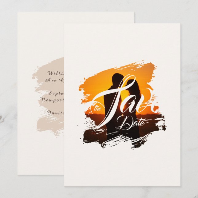 Convite de casamento com foto moderna para salvar  (Frente/Verso)