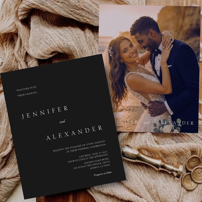 Convite de Casamento com Foto Moderno e Econômico (Budget Modern Photo Wedding Invitation)