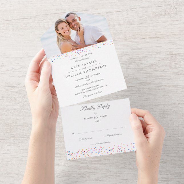 Convite de Casamento com Foto Monograma Confetes A (Aba destacável)