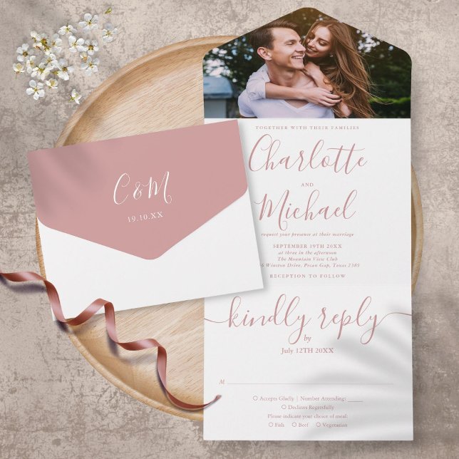 Convite de Casamento com Foto Monograma em Script  (Criador carregado)