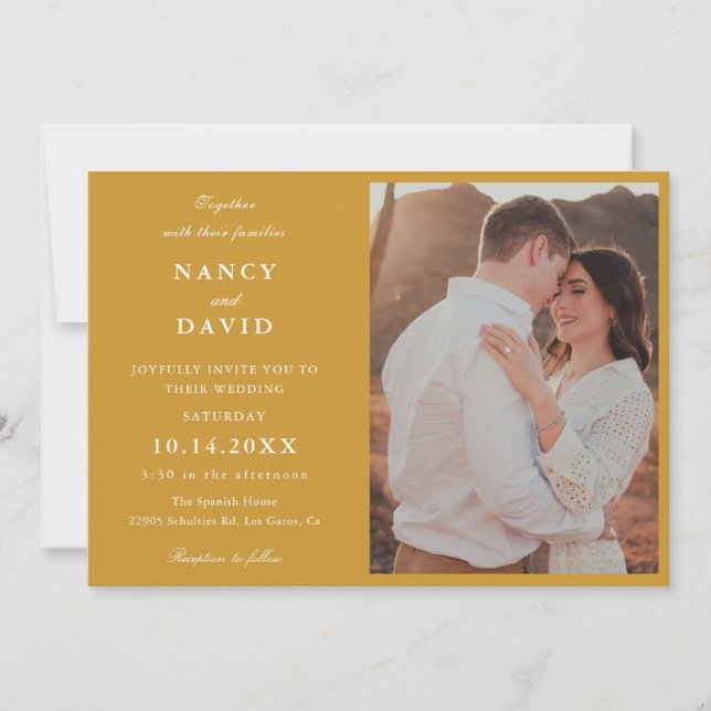 Convite de Casamento com Foto Mostarda (Frente)