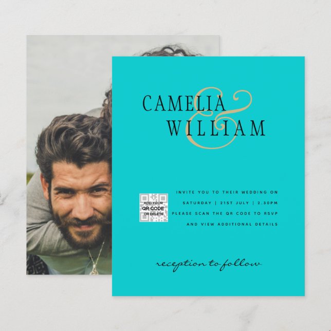 Convite de casamento com foto orçamento Data de QR (Frente/Verso)
