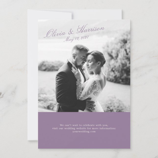 Convite de Casamento com Foto para Jardim Roxo (Verso)