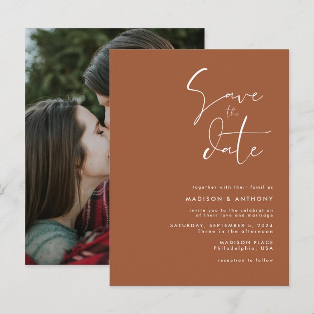 Convite de casamento com foto para salvar a data e (Frente/Verso)