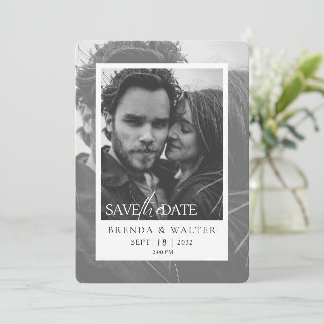 Convite de Casamento com Foto Preto e Branco Moder (Em pé/Frente)