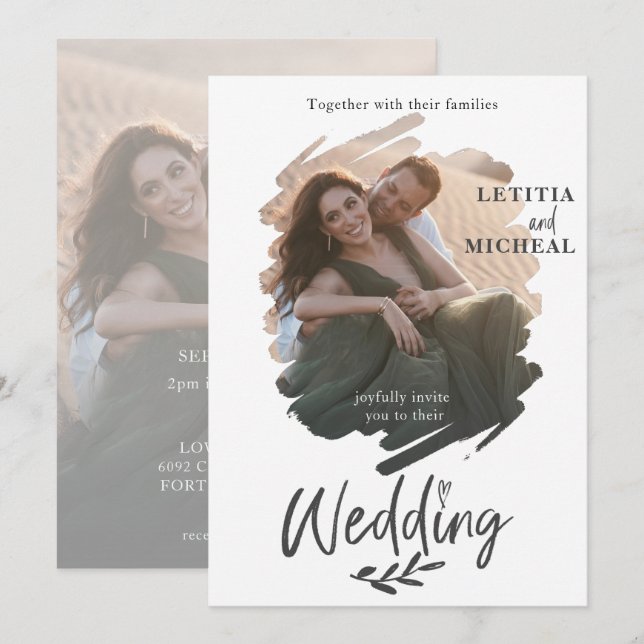 Convite de Casamento com Foto Preto e Branco Moder (Frente/Verso)