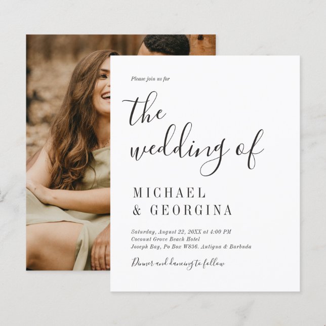 Convite de Casamento com Foto Preto e Branco Simpl (Frente/Verso)