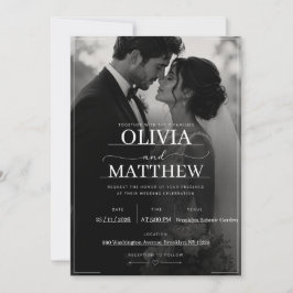 Convite de Casamento com Foto Preto Minimalista Mo