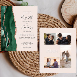 Convite de casamento com foto rosa dourado verde o