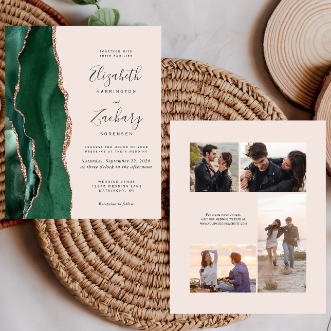 Convite de casamento com foto rosa dourado verde o (Criador carregado)