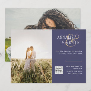 Convite de Casamento com Foto Save the Date AZUL