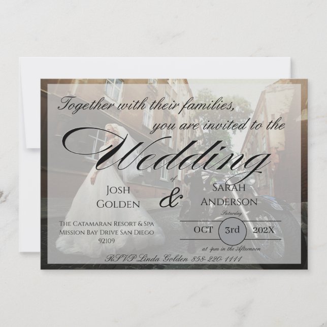 Convite de Casamento com Foto Simples Branco e Pre (Frente)