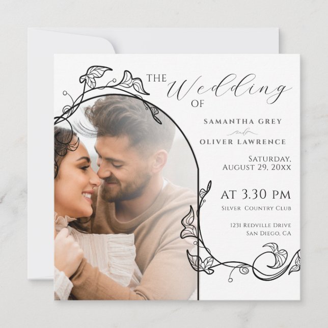 Convite de Casamento com Foto Simples e Elegante (Frente)