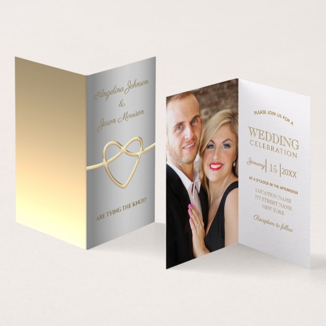 Convite de Casamento com Foto Simples em Prata e O (Interior e exterior)