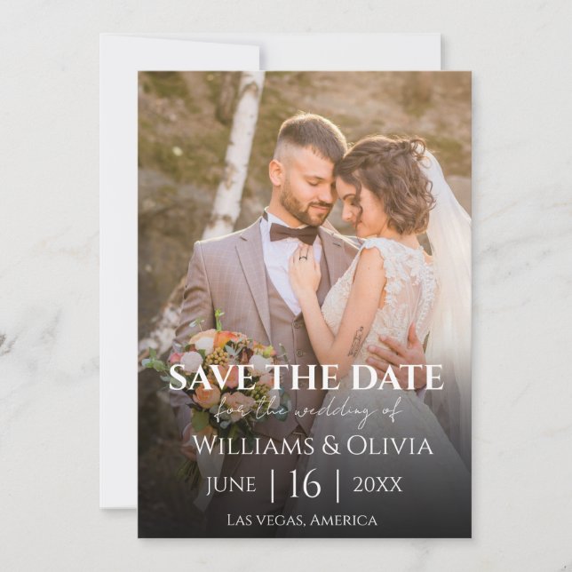 Convite de Casamento com Foto Simples em Preto e B (Frente)