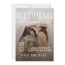 Convite de Casamento com Foto Simples Preto e Bran