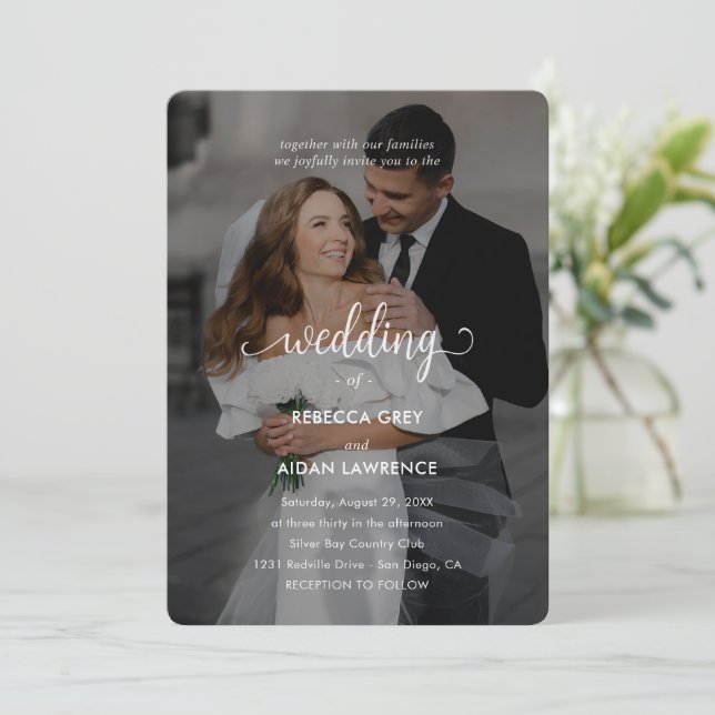 Convite de Casamento com Foto Simples Preto e Bran (Em pé/Frente)