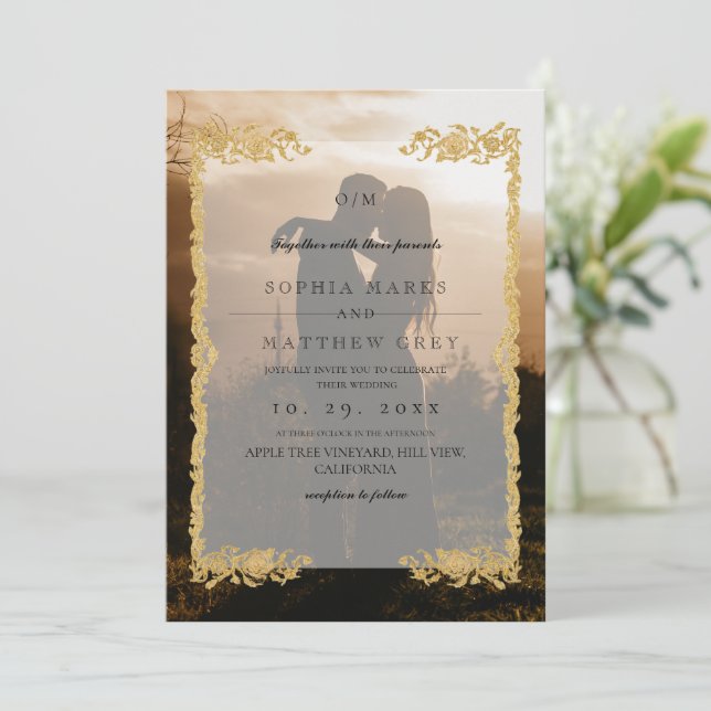 Convite de Casamento com Foto Sobreposta Clássico  (Em pé/Frente)