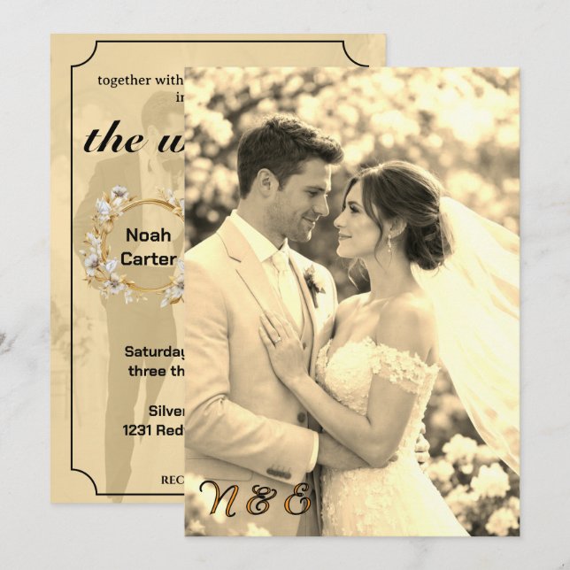 Convite de Casamento com Foto Sobreposta Preto e C (Frente/Verso)