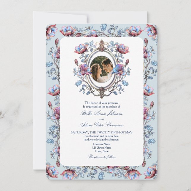 Convite de Casamento com Foto Toile Barroca com Có (Frente)
